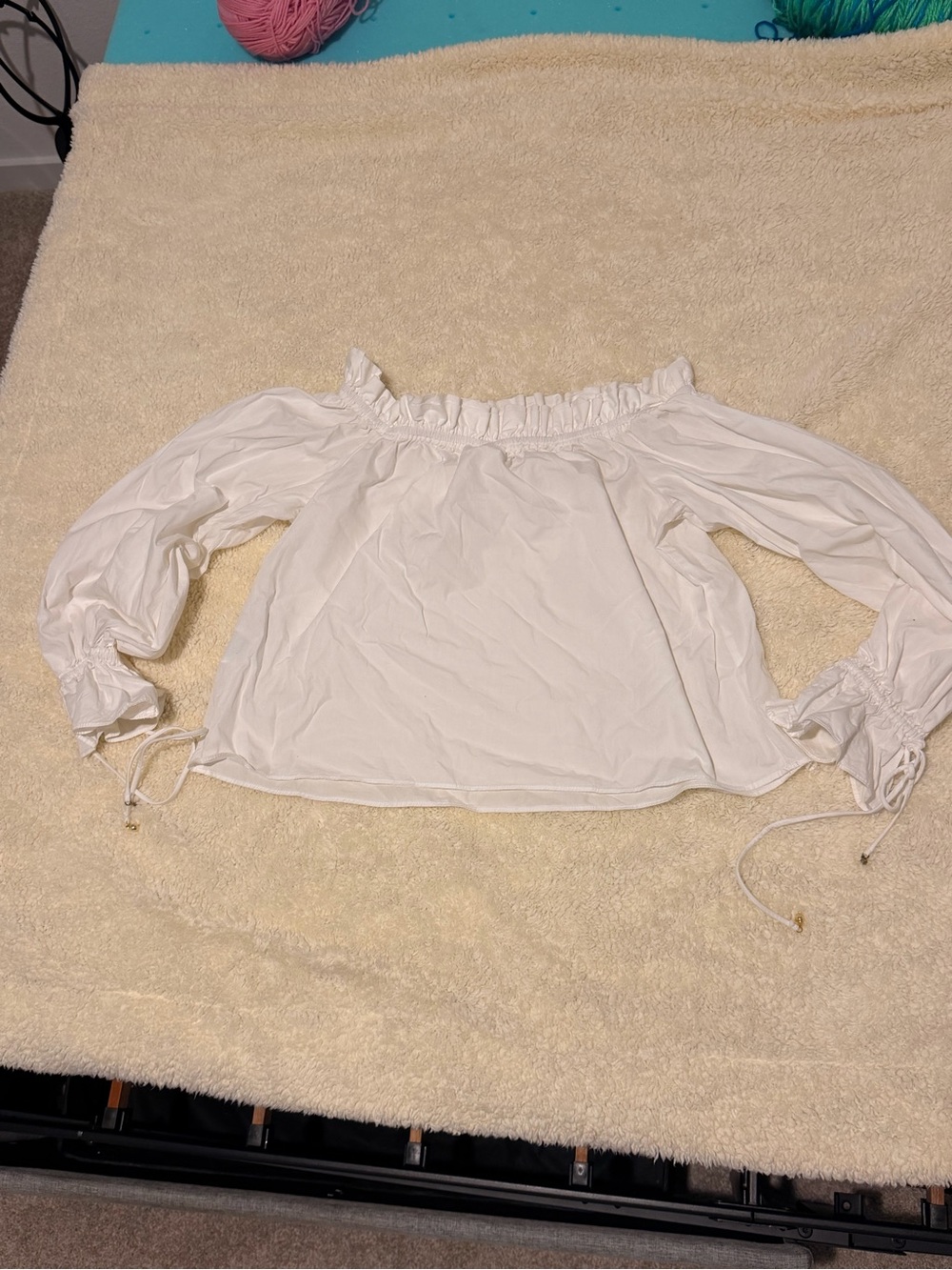 White Off-Shoulder Ruffle-Smock Blouse - Picture 2 of 4